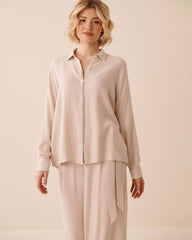 Rayon-Linen Roll-up Sleeve Button-down Shirt