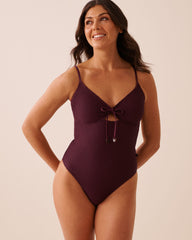 BERRY BURGUNDY Crochet Tie-Front One-Piece Swimsuit