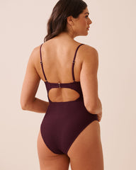 BERRY BURGUNDY Crochet Tie-Front One-Piece Swimsuit