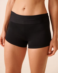 BLACK Folded Waistband Boyshort Bikini Bottom