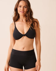 BLACK Folded Waistband Boyshort Bikini Bottom