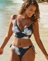 BLACK HIBISCUS Longline Triangle Bikini Top