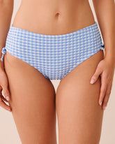BLUE GINGHAM Side Tie Mid Waist Bikini Bottom