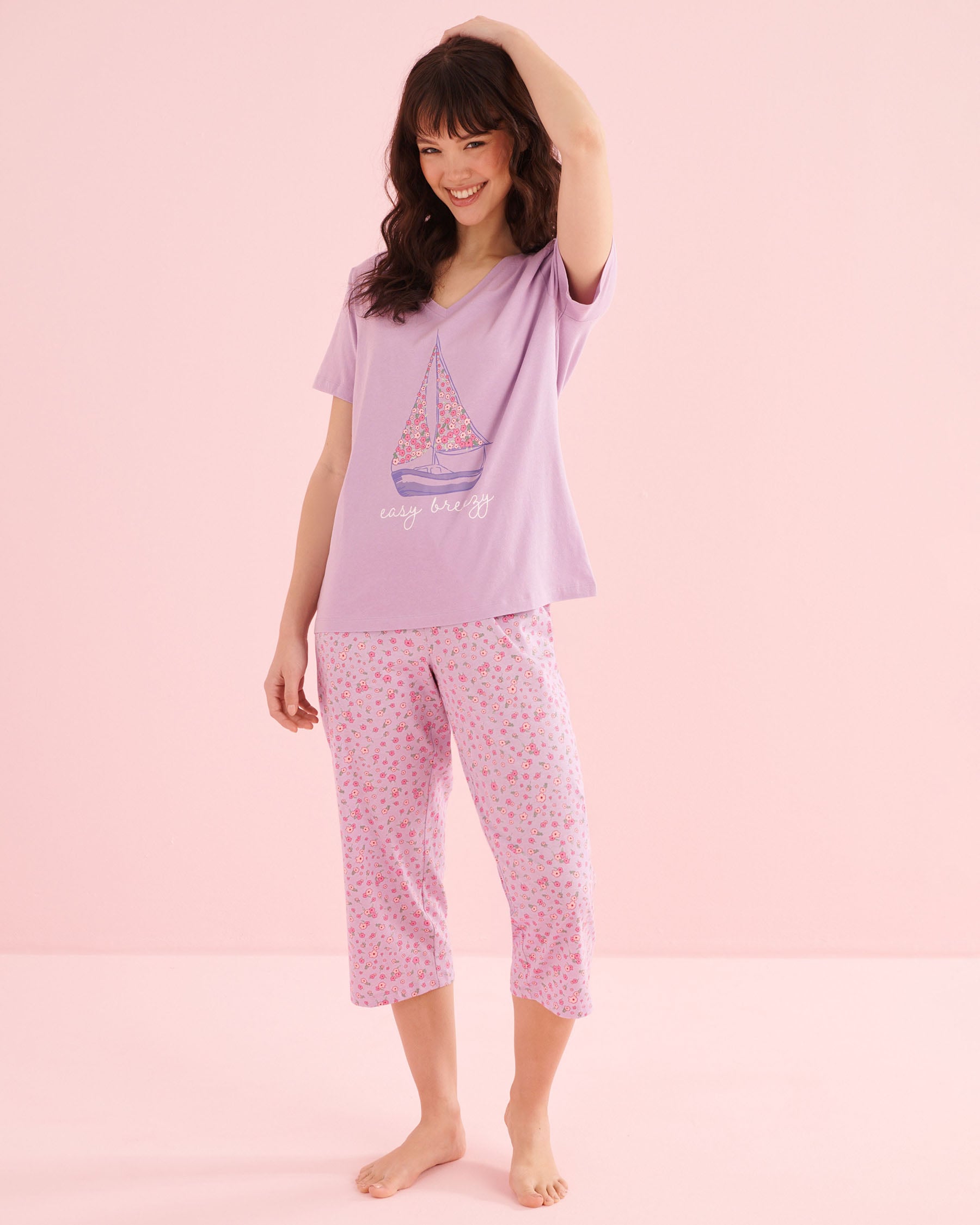 Boat Print Cotton T-shirt and Capris PJ Set