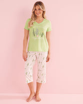 Cactus Print Cotton T-shirt and Capris PJ Set