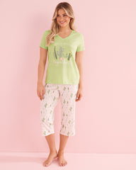 Cactus Print Cotton T-shirt and Capris PJ Set