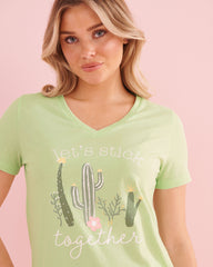 Cactus Print Cotton T-shirt and Capris PJ Set