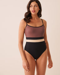 COFFEE BLOCK Scoop Neck One-piece Swimsuit