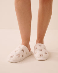 Dog Embroidered Curly Fur Slippers
