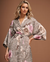 Floral Leopard Print Satin Kimono