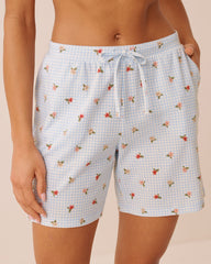Gingham Floral Print Cotton Pyjama Bermuda Shorts