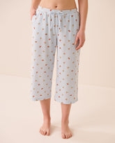 Gingham Floral Print Cotton Pyjama Capris