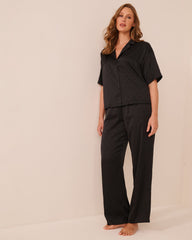Satin Jacquard Polka Dot Short Sleeve Pajama Set