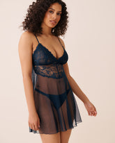 Floral Lace and Swiss Dot Mesh Nightie