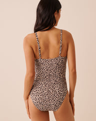 LEOPARD Built-in Control Square Neck One-piece Swimsuit
