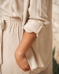 Rayon-Linen Roll-up Sleeve Button-down Shirt
