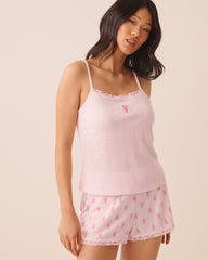 Lobster-Embroidered Pointelle Cami Top with Shelf Bra