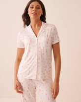 Lobster Floral Print Super Soft Short Sleeve Button-down Shirt