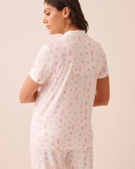 Lobster Floral Print Super Soft Short Sleeve Button-down Shirt
