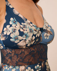 Butterfly Garden Print Lace Trim Nightie
