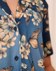 Butterfly Garden Print Short Sleeve Button-down Shirt