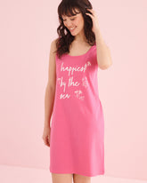Palm Tree & Carb Print Cotton Sleeveless Sleepshirt