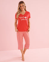 Palm Tree Print Cotton T-shirt and Capris PJ Set