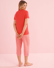 Palm Tree Print Cotton T-shirt and Capris PJ Set