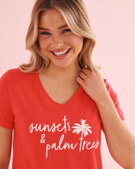 Palm Tree Print Cotton T-shirt and Capris PJ Set