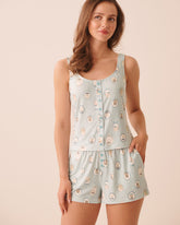 Parisian Dogs Print Super Soft Button-front Tank Top