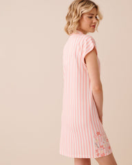 Floral Stripe Print Super Soft Button-down Sleepshirt