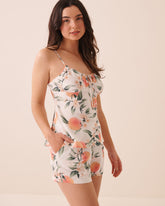 Peach Print Keyhole Tie Satin Cami Top