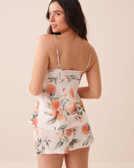 Peach Print Keyhole Tie Satin Cami Top