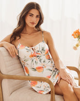 Peach Print Keyhole Tie Satin Nightie
