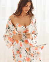 Peach Print Satin Kimono