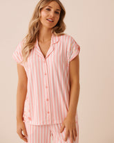Floral Stripe Print Super Soft Short Sleeve Button-down Shirt