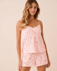Floral Gingham Print Super Soft Cami Top with Shelf Bra