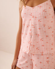 Floral Gingham Print Super Soft Cami Top with Shelf Bra