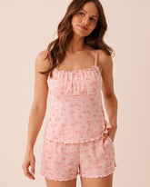 Floral Print Pointelle Cami Top with Shelf Bra