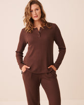 Ribbed Knit Long Sleeve Henley Shirt