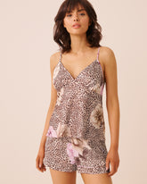 Floral Leopard Print Satin Cami Top