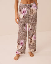 Floral Leopard Print Satin Pants