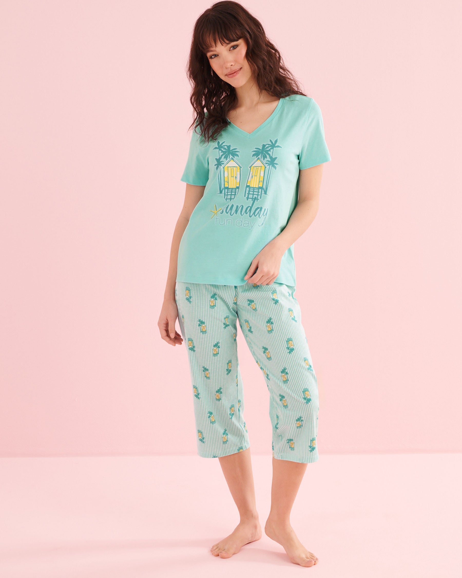 Sea Cabin Print Cotton T-shirt and Capris PJ Set