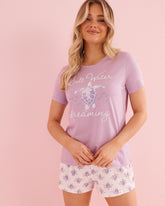 Sea Turtle Print Cotton T-shirt and Shorts PJ Set