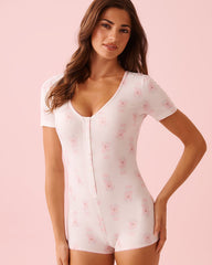 Spa Time Teddy Print Super Soft Short Sleeve Romper