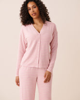 Striped Soft Knit Long Sleeve Button-down Top
