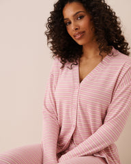 Striped Soft Knit Long Sleeve Button-down Top