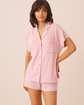 Striped Soft Knit Short Sleeve Button-down Shirt