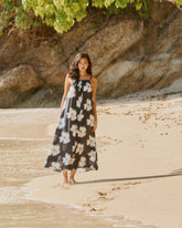 Tropical Floral High-Neck Maxi Dress