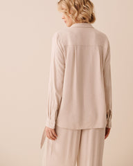 Rayon-Linen Roll-up Sleeve Button-down Shirt